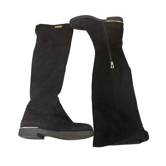 Casso Vito Black Faux Suede Over the Knee Boots Size 36 Fits US 6/6.5 Gold Trim - Picture 2 of 9